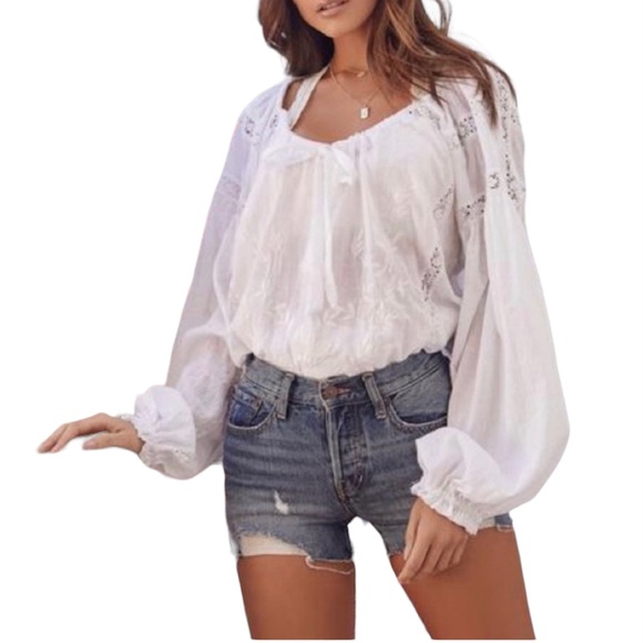 Free People Tops - Free People Maria Maria Blouse White Bohemian Crochet Embroidery Size Medium